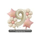 Happy Birthday Baskili Pembe Yildiz Krem Papatya Rakam Folyo Yaş Balon Set, 5454533455