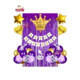 Happy Birthday Beyaz Bannerlı Mor Lila Gold Doğum Günü Balon Zincir Seti, 1444582000027