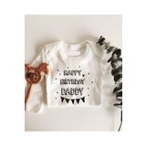 Happy Birthday Daddy Flamalı Uzun Kol Çıtçıtlı Organik Bebek Body 416-LMNN