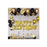 Happy Bırthday Gold Folyo Harf Balon Gold Krom Balon Pastel Siyah Balon Şeffaf Konfetili Balon Set