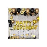 Happy Birthday Gold Folyo Harf Balon Gold Krom Balon Pastel Siyah Balon Şeffaf Konfetili Balon Seti