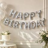 Happy Birthday Gümüş Folyo Balon Yazı Seti 13 Parça İpli Doğum Günü Parti Süsü Dekoru
