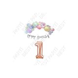 Happy Bırthday Gümüş Yazılı Kaligrafi Banner Makaron Balon Seti 1 Yaş Rose Gold Set Doğum Günü