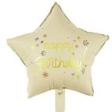 Happy Birthday Krem Renk Yıldız Folyo Balon