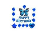 Happy Bırthday Mavi Kelebek Kalp Yıldız Folyo Balon Seti