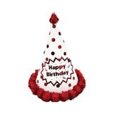 Happy Bırthday Parlak Parti Şapka Makaron Kırmızı Ponponlu 23 cm