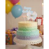 Happy Birthday – Pasta Üstü Tüllü Gökkuşağı 3'Lü Mavi Tekrar Kullanılabilir Süs