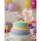 Happy Birthday – Pasta Üstü Tüllü Gökkuşağı 3'Lü Pembe Tekrar Kullanılabilir Süs