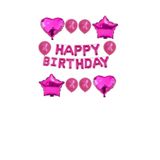 Happy Bırthday Pembe Fuşya Kalp Yıldız Folyo Balon Seti