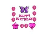 Happy Bırthday Pembe Fuşya Kelebek Kalp Yıldız Folyo Balon Seti