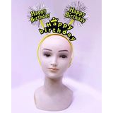 Happy Birthday Püsküllü Neon Sarı Renk Doğum Günü Tacı 22x19 cm (5264)