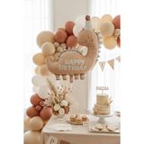 Happy Birthday Retro Açık Kahverengi Dinozor Temalı Folyo Balon | Çocuk Doğum Günü Parti Süsleme Dekorasyon Balonu