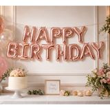 Happy Birthday Rose Gold Folyo Balon Yazı Seti 13 Parça İpli Doğum Günü Parti Süsü Dekoru