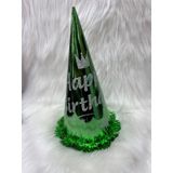 Happy Bırthday Simli Baskılı Yeşil Şapka 35 Cm