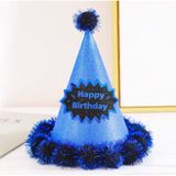 Happy Birthday Simli Ponponlu Mavi Şapka 20x13 Cm