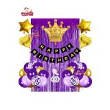 Happy Birthday Siyah Bannerlı Mor Lila Gold Doğum Günü Balon Zincir Seti, 1444582000013