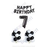Happy Bırthday Siyah Renk Folyo Balon Latex Balon ve Folyo Rakam Seti Yaş 7