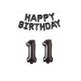 Happy Bırthday Siyah Renk Folyo Balon ve Rakam Seti Yaş 11