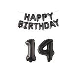 Happy Bırthday Siyah Renk Folyo Balon ve Rakam Seti Yaş 14