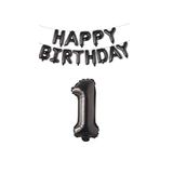 Happy Bırthday Siyah Renk Folyo Balon ve Rakam Seti Yaş 1