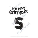 Happy Bırthday Siyah Renk Folyo Balon ve Rakam Seti Yaş 5