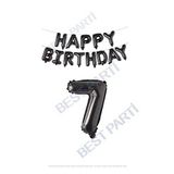 Happy Bırthday Siyah Renk Folyo Balon ve Rakam Seti Yaş 7