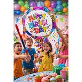 Happy Birthday Temalı Pinyata ve Sopası –katlanabilir Doğum Günü Parti Oyunu 40 cm Konsept Seçenekli