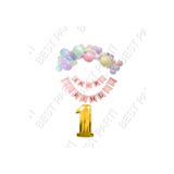 Happy Bırthday Yazılı Banner Makaron Balon Seti 1 Yaş Gold Set Doğum Günü