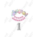 Happy Bırthday Yazılı Banner Makaron Balon Seti 1 Yaş Gümüş Set Doğum Günü