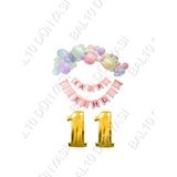 Happy Bırthday Yazılı Banner Makaron Balon Seti 11 Yaş Gold Set Doğum Günü