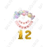 Happy Bırthday Yazılı Banner Makaron Balon Seti 12 Yaş Gold Set Doğum Günü