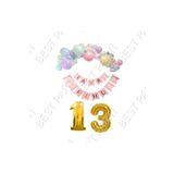 Happy Bırthday Yazılı Banner Makaron Balon Seti 13YAŞ Gold Set Doğum Günü