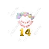 Happy Bırthday Yazılı Banner Makaron Balon Seti 14 Yaş Gold Set Doğum Günü