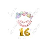 Happy Bırthday Yazılı Banner Makaron Balon Seti 16 Yaş Gold Set Doğum Günü