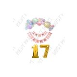Happy Bırthday Yazılı Banner Makaron Balon Seti 17 Yaş Gold Set Doğum Günü