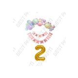 Happy Bırthday Yazılı Banner Makaron Balon Seti 2 Yaş Gold Set Doğum Günü