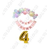 Happy Bırthday Yazılı Banner Makaron Balon Seti 4 Yaş Gold Set Doğum Günü