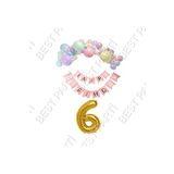 Happy Bırthday Yazılı Banner Makaron Balon Seti 6 Yaş Gold Set Doğum Günü