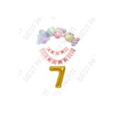 Happy Bırthday Yazılı Banner Makaron Balon Seti 7 Yaş Gold Set Doğum Günü