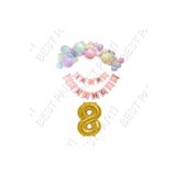 Happy Bırthday Yazılı Banner Makaron Balon Seti 8 Yaş Gold Set Doğum Günü