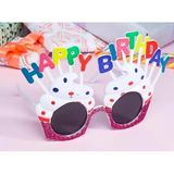 Happy Birthday Yazılı Beyaz Fuşya Renk Parti Gözlüğü 12x7 cm (5264)
