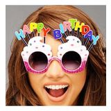 Happy Birthday Yazili Beyaz Fusya Renk Parti Gozlugu 12X7 Cm