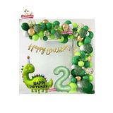 Happy Birthday Yazılı Dinozor 2 Yaş Folyo Balonlu Yeşil Gold Beyaz Doğum Günü Parti Seti