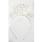 Happy Birthday Yazılı Doğum Günü Parti Tacı Simli Beyaz