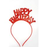 Happy Birthday Yazılı Doğum Günü Parti Tacı Simli Kırmızı