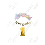 Happy Bırthday Yazılı Kaligrafi Banner Makaron Balon Seti 1 Yaş Gold Set Doğum Günü