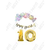 Happy Bırthday Yazılı Kaligrafi Banner Makaron Balon Seti 10 Yaş Gold Set Doğum Günü
