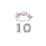 Happy Bırthday Yazılı Kaligrafi Banner Makaron Balon Seti 10 Yaş Gümüş Set Doğum Günü