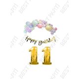 Happy Bırthday Yazılı Kaligrafi Banner Makaron Balon Seti 11 Yaş Gold Set Doğum Günü - Çok Renkli