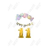 Happy Bırthday Yazılı Kaligrafi Banner Makaron Balon Seti 11 Yaş Gold Set Doğum Günü